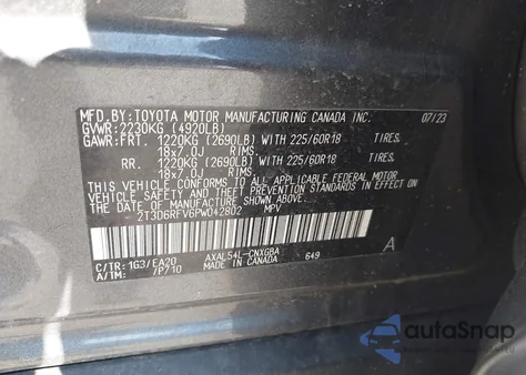 2023 Toyota Rav4 Hybrid Limited из США, поврежденный, VIN 2T3D6RFV6PW042802